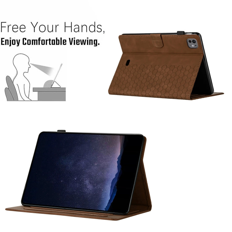 For iPad Pro 11 2024 / Air 10.9 2022 Honeycomb Embossed Leather Smart Tablet Case(Brown) - iPad Pro 11 2024 Cases by buy2fix | Online Shopping UK | buy2fix