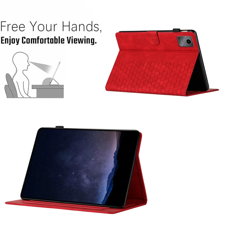 For Lenovo Tab M11 / Xiaoxin Pad 2024 Honeycomb Embossed Leather Smart Tablet Case(Red) - Lenovo by buy2fix | Online Shopping UK | buy2fix