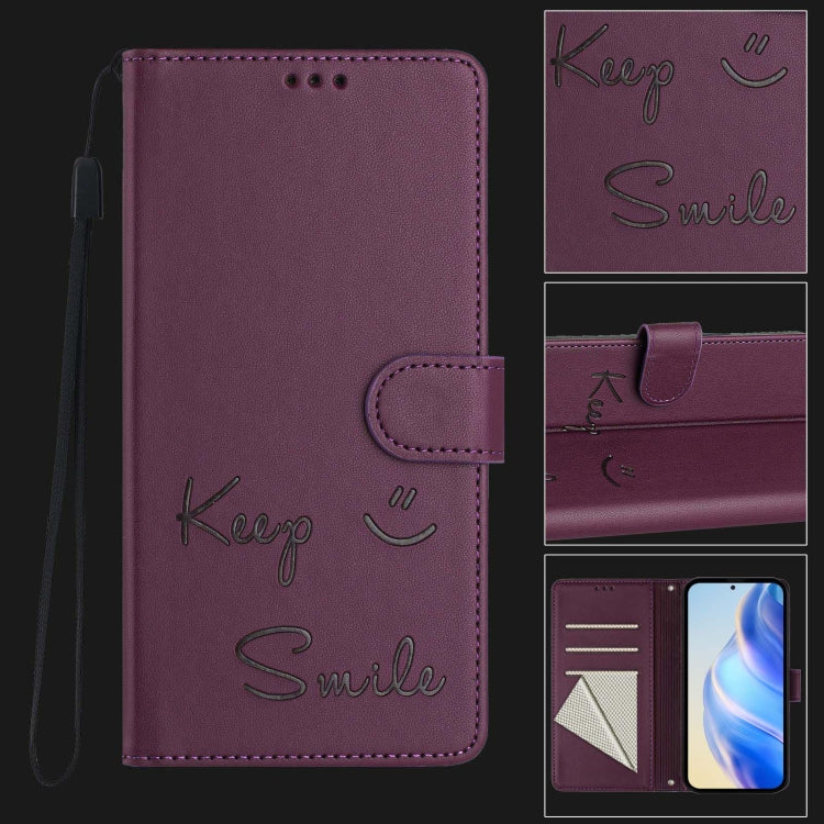 For OnePlus 11 Smile Embossing RFID Leather Phone Case(Violet) - OnePlus Cases by buy2fix | Online Shopping UK | buy2fix