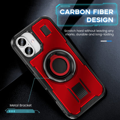 For iPhone 16 Plus Ring Holder Carbon Fiber PC Hybrid TPU Phone Case(Red) - iPhone 16 Plus Cases by buy2fix | Online Shopping UK | buy2fix