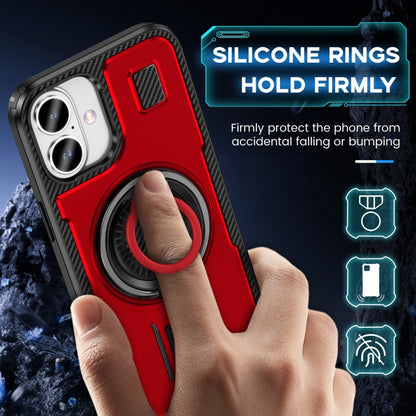 For iPhone 16 Plus Ring Holder Carbon Fiber PC Hybrid TPU Phone Case(Red) - iPhone 16 Plus Cases by buy2fix | Online Shopping UK | buy2fix