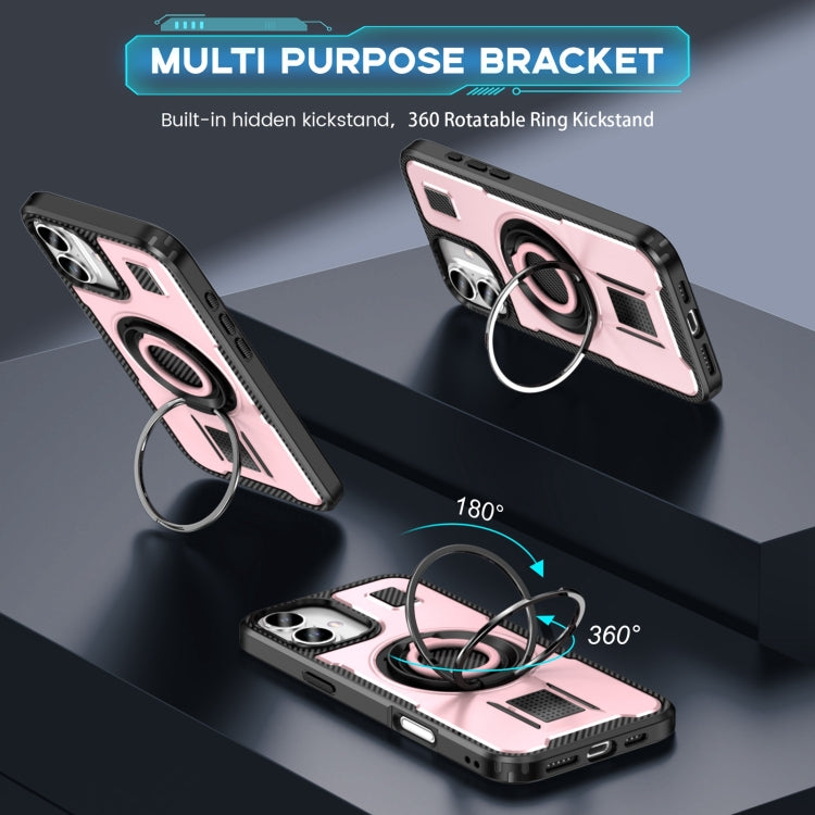 For iPhone 16 Plus Ring Holder Carbon Fiber PC Hybrid TPU Phone Case(Rose Gold) - iPhone 16 Plus Cases by buy2fix | Online Shopping UK | buy2fix