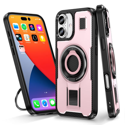 For iPhone 16 Ring Holder Carbon Fiber PC Hybrid TPU Phone Case(Rose Gold) - iPhone 16 Cases by buy2fix | Online Shopping UK | buy2fix