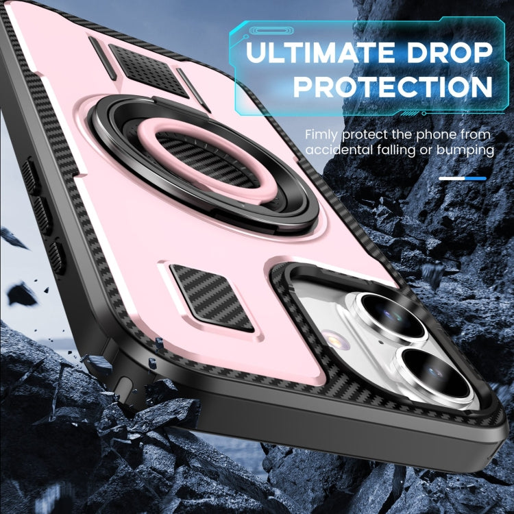 For iPhone 16 Ring Holder Carbon Fiber PC Hybrid TPU Phone Case(Rose Gold) - iPhone 16 Cases by buy2fix | Online Shopping UK | buy2fix