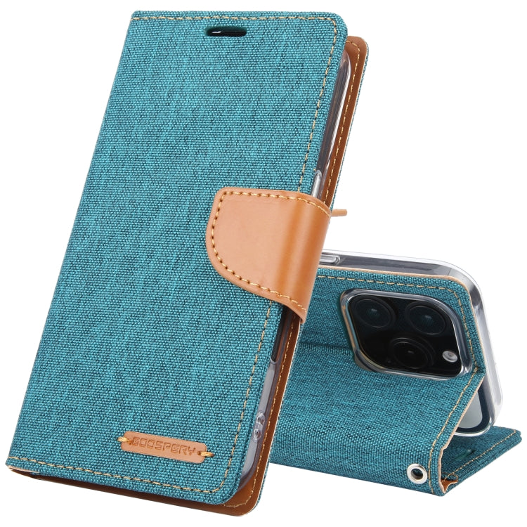 For iPhone 16 Pro Max GOOSPERY CANVAS DIARY Fabric Texture Flip Leather Phone Case(Green) - iPhone 16 Pro Max Cases by GOOSPERY | Online Shopping UK | buy2fix