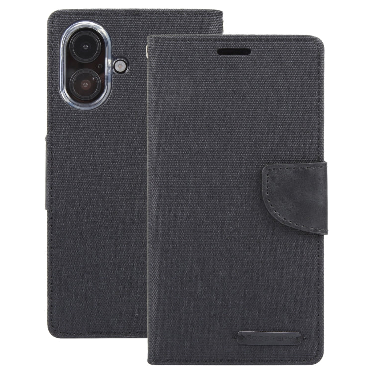 For iPhone 16 GOOSPERY CANVAS DIARY Fabric Texture Flip Leather Phone Case(Black) - iPhone 16 Cases by GOOSPERY | Online Shopping UK | buy2fix