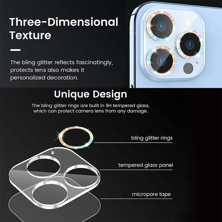 For iPhone 16 Pro / 16 Pro Max Glitter Ring Tempered Glass Camera Lens Film(Colorful) - iPhone 16 Pro Max Tempered Glass by buy2fix | Online Shopping UK | buy2fix