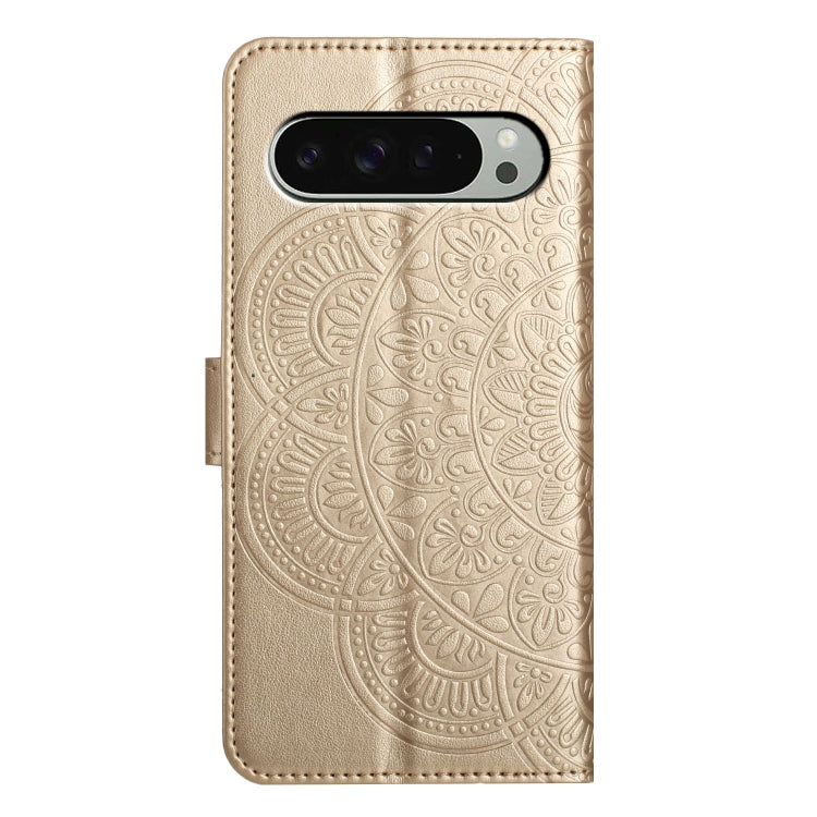 For Google Pixel 9 / 9 Pro Flower Embossed Leather Phone Case(Gold) - Google Cases by buy2fix | Online Shopping UK | buy2fix