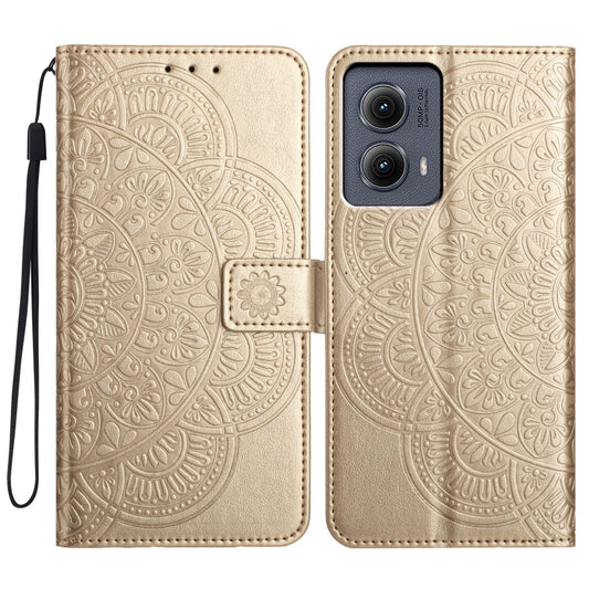 For Motorola Edge 2024 Flower Embossed Leather Phone Case(Gold) - Motorola Cases by buy2fix | Online Shopping UK | buy2fix