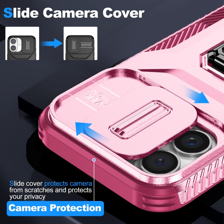 For iPhone 16 Sliding Camshield Holder Phone Case(Pink + Rose Red) - iPhone 16 Cases by buy2fix | Online Shopping UK | buy2fix