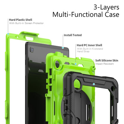 For Samsung Galaxy Tab A7 Lite T220 Silicone Hybrid PC Tablet Case with Shoulder Strap(Yellow Green + Black) - Tab A7 Lite T220 / T225 by buy2fix | Online Shopping UK | buy2fix