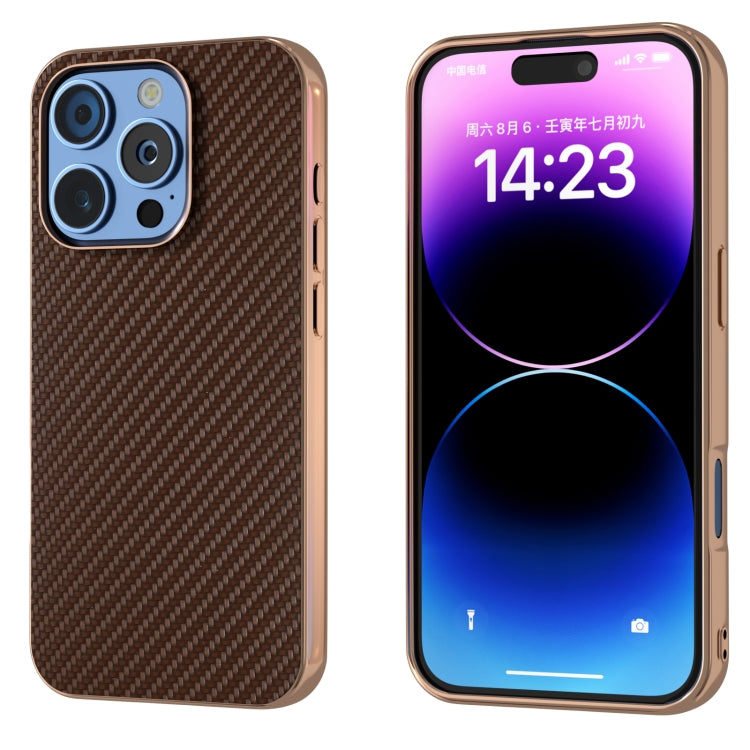 For iPhone 16 Pro Nano Electroplating Carbon Fiber Texture Phone Case(Dark Brown) - iPhone 16 Pro Cases by buy2fix | Online Shopping UK | buy2fix