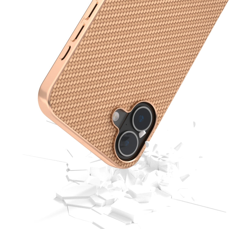 For iPhone 16 Plus Nano Electroplating Carbon Fiber Texture Phone Case(Gold) - iPhone 16 Plus Cases by buy2fix | Online Shopping UK | buy2fix