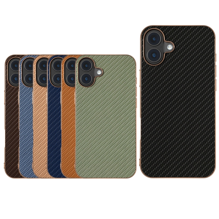 For iPhone 16 Plus Nano Electroplating Carbon Fiber Texture Phone Case(Gold) - iPhone 16 Plus Cases by buy2fix | Online Shopping UK | buy2fix