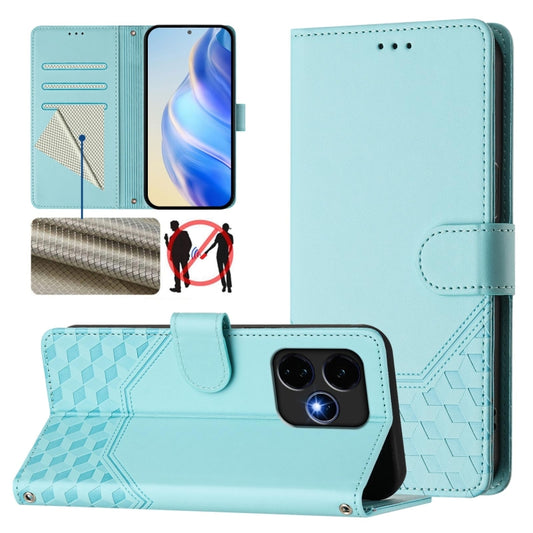 For Boost Mobile Celero 5G+ 2024 Honeycomb Embossing RFID Leather Phone Case(Mint Green) - More Brand by buy2fix | Online Shopping UK | buy2fix