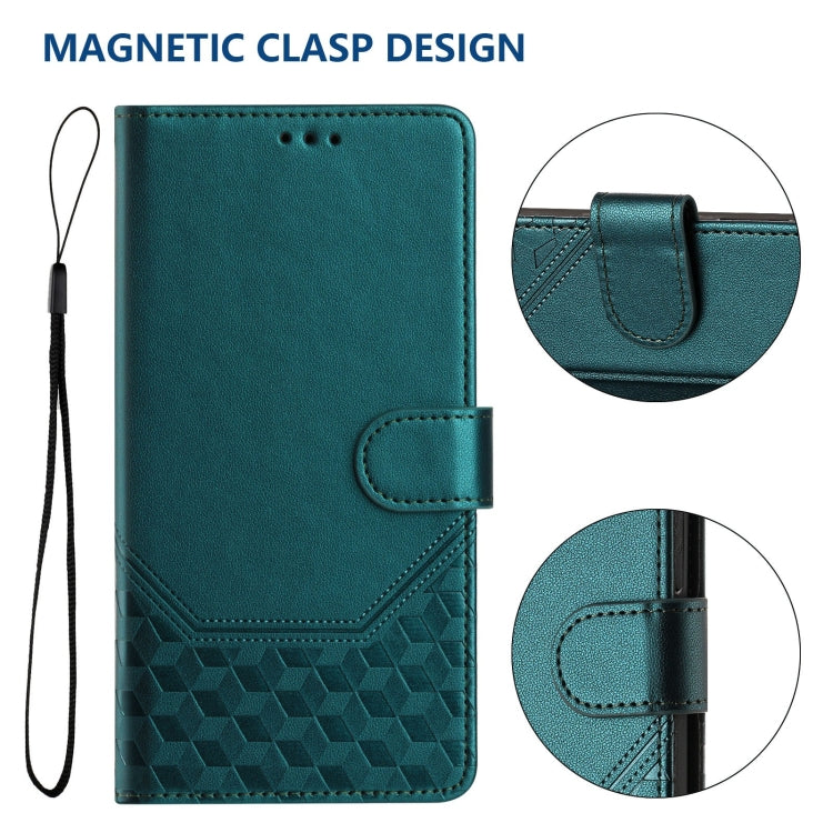 For Sony Xperia 10 VI 2024 Honeycomb Embossing RFID Leather Phone Case(Peacock Green) - Sony Cases by buy2fix | Online Shopping UK | buy2fix