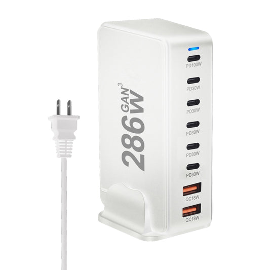 YMX-986 286W 6Type-C, 3USB 8-Ports Desktop Fast Charger, Plug Type:EU Plug(White) - Multifunction Charger by buy2fix | Online Shopping UK | buy2fix