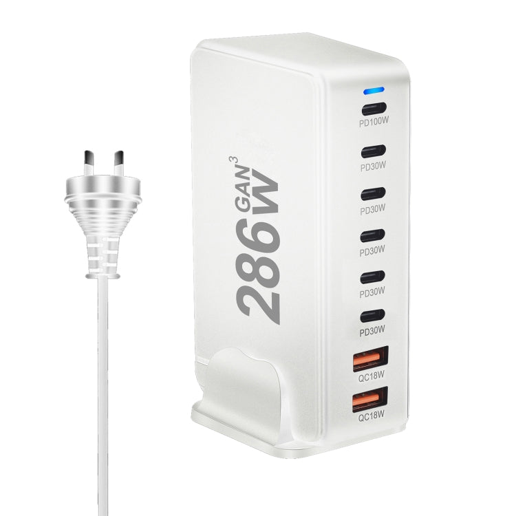 YMX-986 286W 6Type-C, 3USB 8-Ports Desktop Fast Charger, Plug Type:AU Plug(White) - Multifunction Charger by buy2fix | Online Shopping UK | buy2fix