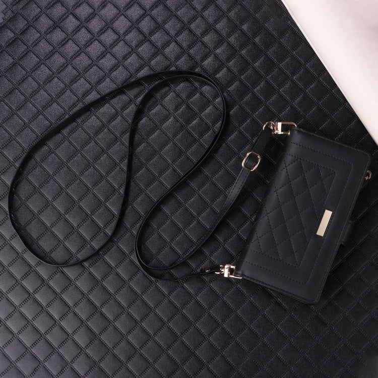 For iPhone 16 Pro Max Crossbody Zipper Wallet Rhombus Leather Phone Case(Black) - iPhone 16 Pro Max Cases by buy2fix | Online Shopping UK | buy2fix