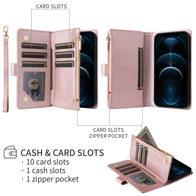 For iPhone 16 Plus Crossbody Zipper Wallet Rhombus Leather Phone Case(Rose Gold) - iPhone 16 Plus Cases by buy2fix | Online Shopping UK | buy2fix