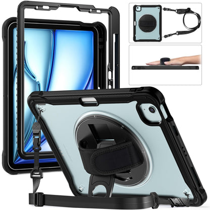 For iPad Air 11 2024 Heavy Duty Hybrid Tablet Case with Hand Grip & Strap(Black Transparent) - iPad Air 11 2024 Cases by buy2fix | Online Shopping UK | buy2fix