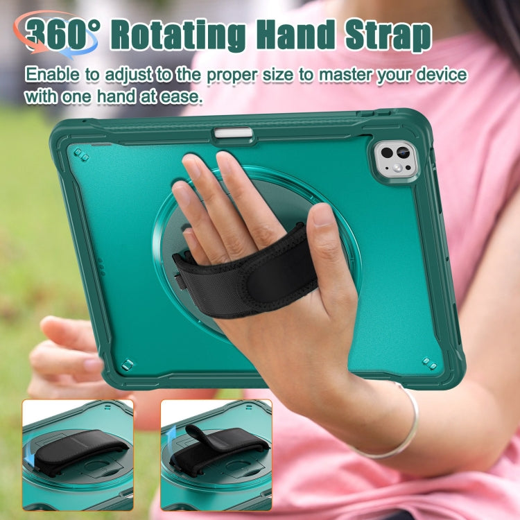 For iPad Pro 13 2024 Heavy Duty Hybrid Tablet Case with Hand Grip & Strap(Dark Green) - iPad Pro 13 2024 Cases by buy2fix | Online Shopping UK | buy2fix