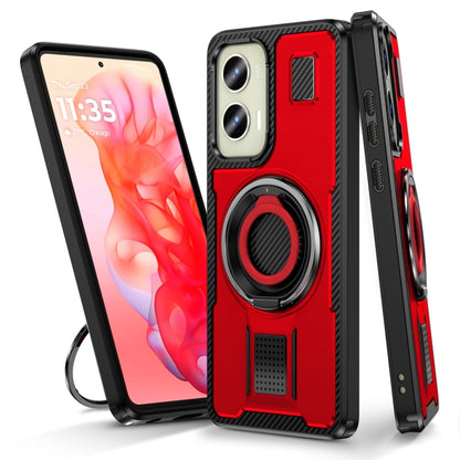 For Motorola Moto G Stylus 5G 2024 Ring Holder Carbon Fiber PC Hybrid TPU Phone Case(Red) - Motorola Cases by buy2fix | Online Shopping UK | buy2fix