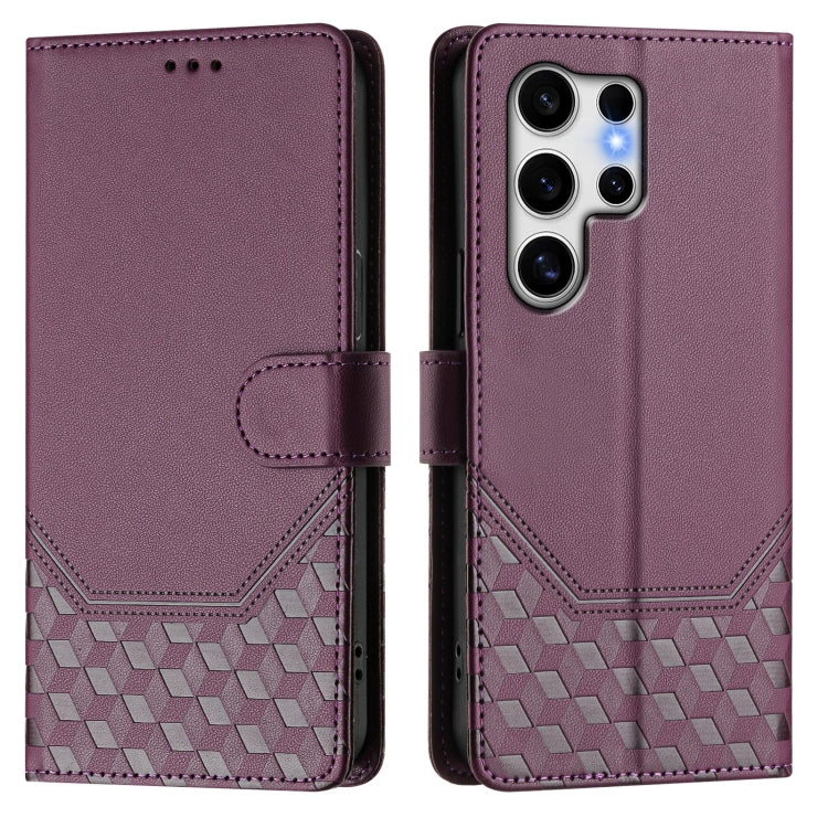 For Samsung Galaxy S25 Ultra 5G Honeycomb Embossing RFID Leather Phone Case(Violet) - Galaxy S25 Ultra 5G Cases by buy2fix | Online Shopping UK | buy2fix