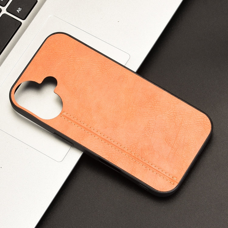 For iPhone 16 Plus Cow Pattern Sewing Back Cover Phone Case(Orange) - iPhone 16 Plus Cases by buy2fix | Online Shopping UK | buy2fix