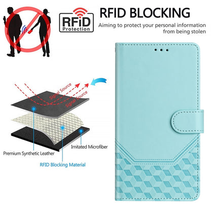 For Motorola Moto G Play 4G 2024 Oversea Honeycomb Embossing RFID Leather Phone Case(Mint Green) - Motorola Cases by buy2fix | Online Shopping UK | buy2fix