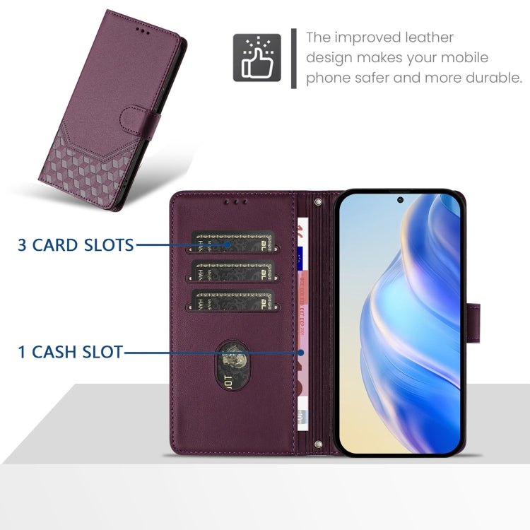 For Redmi K70 Ultra 5G Honeycomb Embossing RFID Leather Phone Case(Violet) - Xiaomi Cases by buy2fix | Online Shopping UK | buy2fix