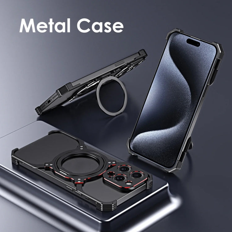 For iPhone 16 Pro Max Mechanical Arm Borderless MagSafe Holder Metal Phone Case(Black Blue) - iPhone 16 Pro Max Cases by buy2fix | Online Shopping UK | buy2fix