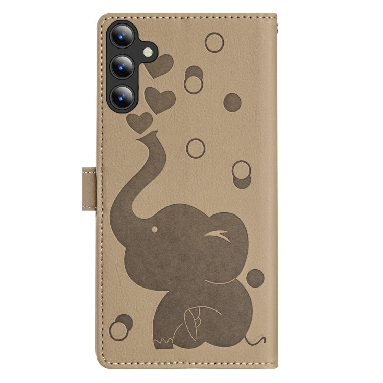 For Samsung Galaxy S25 5G Cartoon Elephant Embossed Leather Phone Case(Khaki) - Galaxy S25 5G Cases by buy2fix | Online Shopping UK | buy2fix