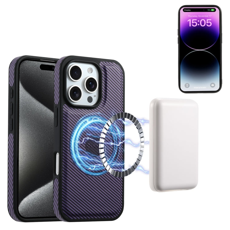 For iPhone 16 Pro Denior Carbon Fiber Texture Leather MagSafe Phone Case(Purple) - iPhone 16 Pro Cases by Denior | Online Shopping UK | buy2fix