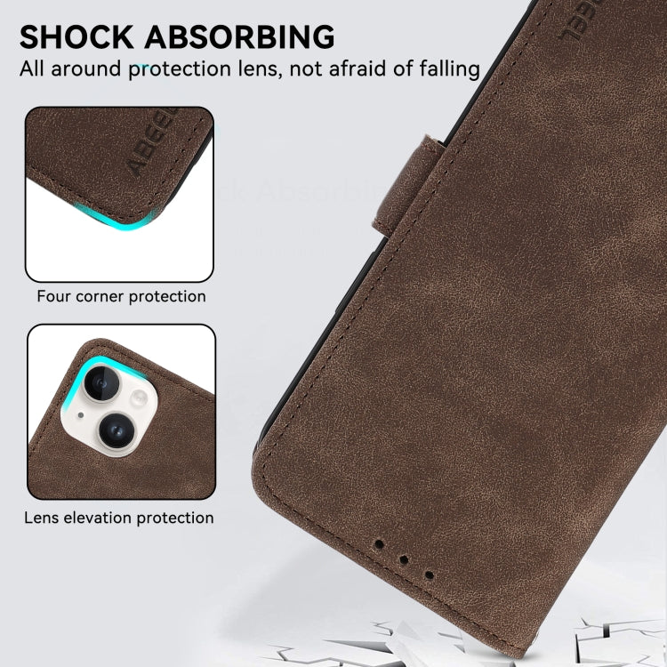 For Samsung Galaxy S25 Ultra 5G ABEEL Frosted Magnetic RFID Leather Phone Case(Brown) - Galaxy S25 Ultra 5G Cases by buy2fix | Online Shopping UK | buy2fix