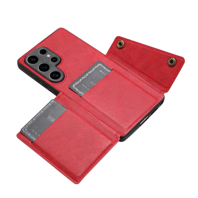 For Samsung Galaxy S25 Ultra 5G Double Buckle Card Slots Magnetic Phone Case(Red) - Galaxy S25 Ultra 5G Cases by buy2fix | Online Shopping UK | buy2fix