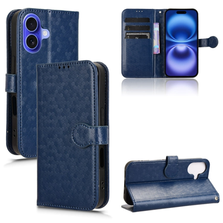 For iPhone 16 Plus Honeycomb Dot Texture Leather Phone Case(Blue) - iPhone 16 Plus Cases by buy2fix | Online Shopping UK | buy2fix