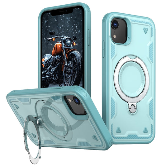 For iPhone XR PC Hybrid TPU Armor MagSafe Ring Holder Phone Case(Light Blue) - More iPhone Cases by buy2fix | Online Shopping UK | buy2fix