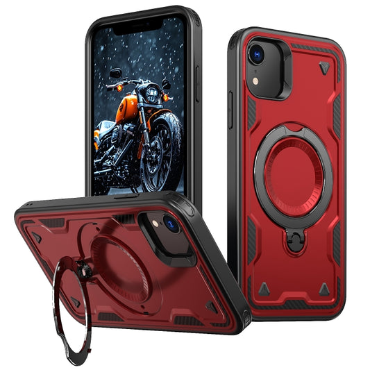 For iPhone XR PC Hybrid TPU Armor MagSafe Ring Holder Phone Case(Red) - More iPhone Cases by buy2fix | Online Shopping UK | buy2fix