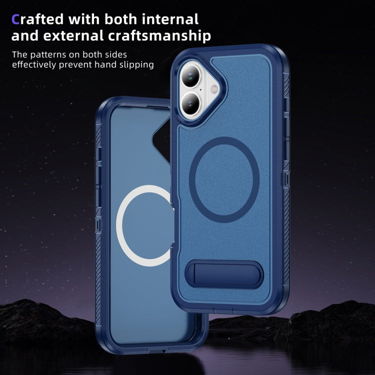 For iPhone 16 Guard MagSafe Holder Matte PC Hybrid TPU Phone Case(Royal Blue) - iPhone 16 Cases by buy2fix | Online Shopping UK | buy2fix