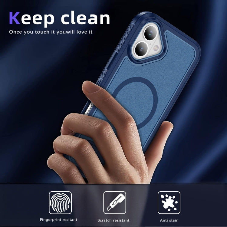 For iPhone 16 Guard MagSafe Holder Matte PC Hybrid TPU Phone Case(Royal Blue) - iPhone 16 Cases by buy2fix | Online Shopping UK | buy2fix