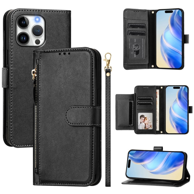 For iPhone 16 Pro Max Multi-Card Slots Zipper Wallet Leather Phone Case(Black) - iPhone 16 Pro Max Cases by buy2fix | Online Shopping UK | buy2fix