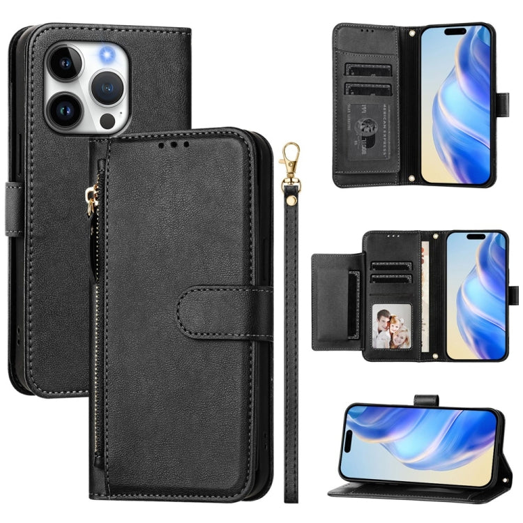 For iPhone 16 Pro Multi-Card Slots Zipper Wallet Leather Phone Case(Black) - iPhone 16 Pro Cases by buy2fix | Online Shopping UK | buy2fix