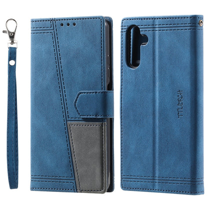 For Samsung Galaxy S25+ 5G TTUDRCH Embossed Line Splicing Leather Phone Case(Blue) - Galaxy S25+ 5G Cases by buy2fix | Online Shopping UK | buy2fix