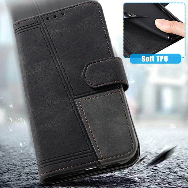 For Samsung Galaxy S25+ 5G TTUDRCH Embossed Line Splicing Leather Phone Case(Black) - Galaxy S25+ 5G Cases by buy2fix | Online Shopping UK | buy2fix