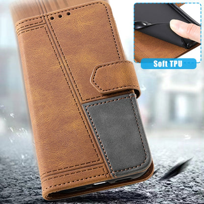 For Samsung Galaxy S25 Ultra 5G TTUDRCH Embossed Line Splicing Leather Phone Case(Brown) - Galaxy S25 Ultra 5G Cases by buy2fix | Online Shopping UK | buy2fix