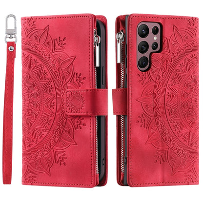 For Samsung Galaxy S25 Ultra 5G Multi-Card Totem Zipper Leather Phone Case(Red) - Galaxy S25 Ultra 5G Cases by buy2fix | Online Shopping UK | buy2fix