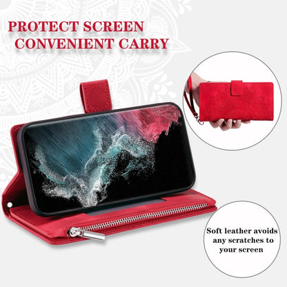 For Samsung Galaxy S25 Ultra 5G Multi-Card Totem Zipper Leather Phone Case(Red) - Galaxy S25 Ultra 5G Cases by buy2fix | Online Shopping UK | buy2fix