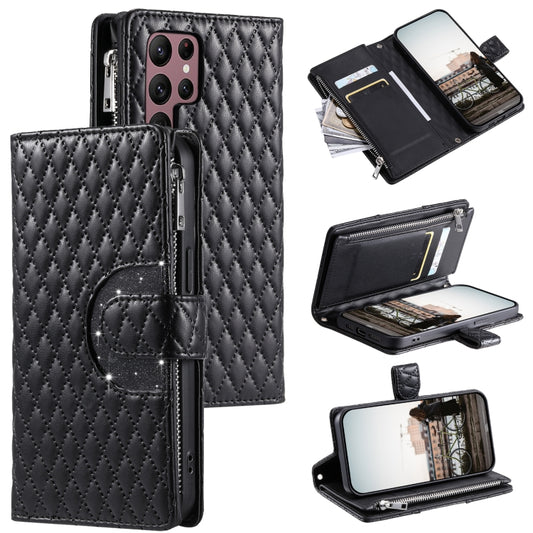 For Samsung Galaxy S25 Ultra 5G Glitter Lattice Zipper Wallet Leather Phone Case(Black) - Galaxy S25 Ultra 5G Cases by buy2fix | Online Shopping UK | buy2fix