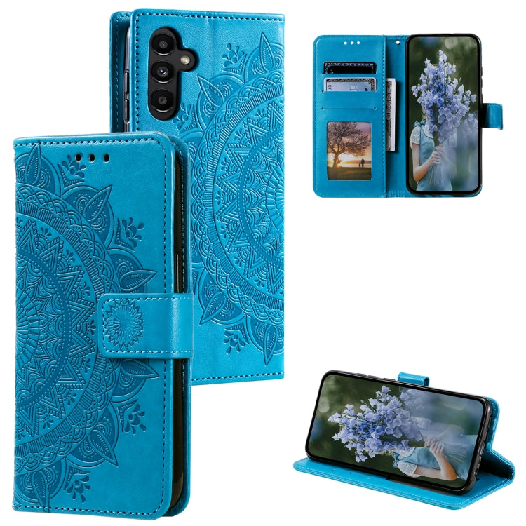 For Samsung Galaxy S25 5G Totem Flower Embossed Leather Phone Case(Blue) - Galaxy S25 5G Cases by buy2fix | Online Shopping UK | buy2fix